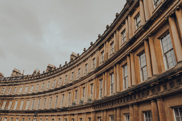 Fototapeta na wymiar Limestone buildings on Royal Crescent in Bath, Somerset, UK.