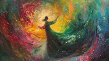 A colorful painting of a woman in spiritual worship, representing mother's day and women's day concept. 