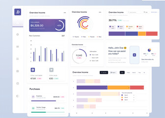 UI UX Infographic dashboard. UI design with graphs, charts and diagrams. Web interface template