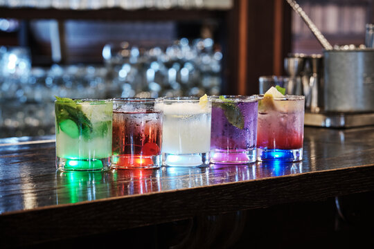 colorful cocktails on bar