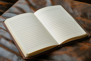 An old yellowish notebook with blank page - obrazy, fototapety, plakaty