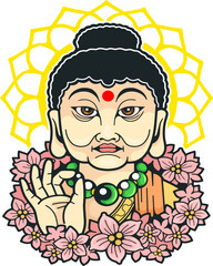 legendary buddha with flowers, design illustration - 762239257