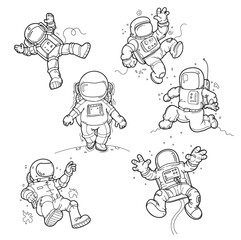set of astronaut. vector illustrations. simple design outline style. you can give color you want. collection astronaut