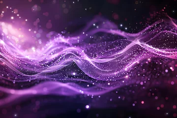 Rolgordijnen Fractale golven abstract background with glowing lines, digital abstract background featuring dynamic purple particles forming a captivating wave pattern, generative ai