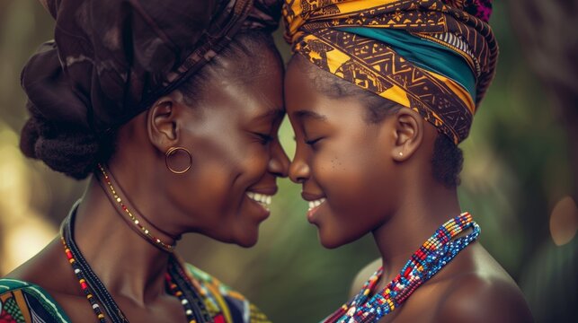 African mother(black woman) and daughter, happy Mother's day 