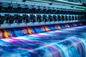Modern inkjet printer working on largescale printing production in a factory. Concept Industrial Printing, Technology Advancements, High-Speed Production, Large-Scale Output, Inkjet Printing
