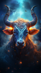 Close-up of a zebu in an alien galaxy exploring the solar system Hyper-realistic textures with low noise and vibrant space colors - obrazy, fototapety, plakaty