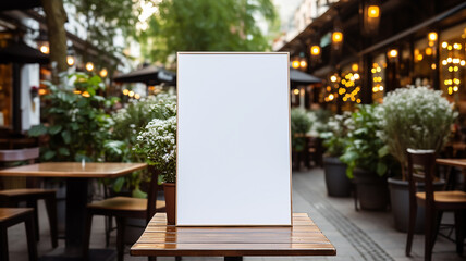 menu on the street in front of the restaurant, blank white form, copy space for advertising
