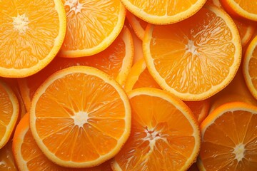 Freshly sliced oranges arranged in a circular pattern inside a bowl, showcasing vibrant colors and healthy citrus fruit