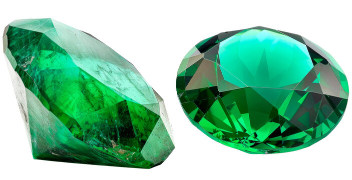 Set of emerald gemstone isolated on transparent background
