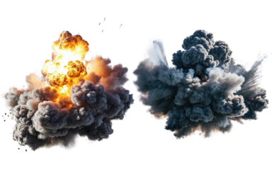 Set of explosions on transparent background