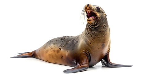 Obraz premium Charismatic Sea Lion's Hearty Laughter Captures Playful Beach Personality