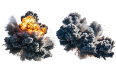 Set of explosions on transparent background