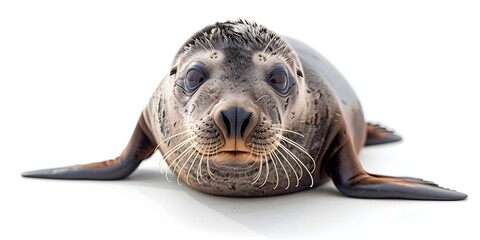 close-up portrait of a captivating seal with a playful, cheeky expression on its face. The seal's large - obrazy, fototapety, plakaty