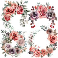 Rose Floral Wreaths Watercolor clipart 