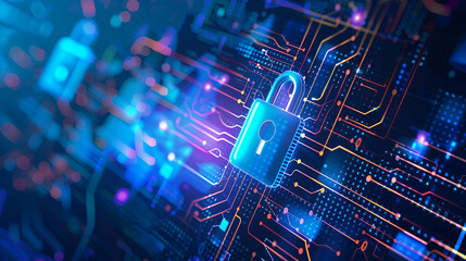 Cyber security and information safety concept ,glowing padlock circuit backdrop. Web safety concept. 3D Rendering
 - obrazy, fototapety, plakaty