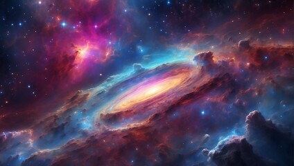 Fototapeta premium Nebulae and galaxies in outer space. Abstract cosmos background with colorful sky. ai is generated