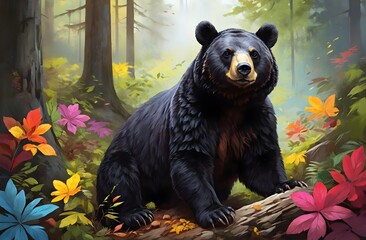 An Asiatic Black Bear in the forest