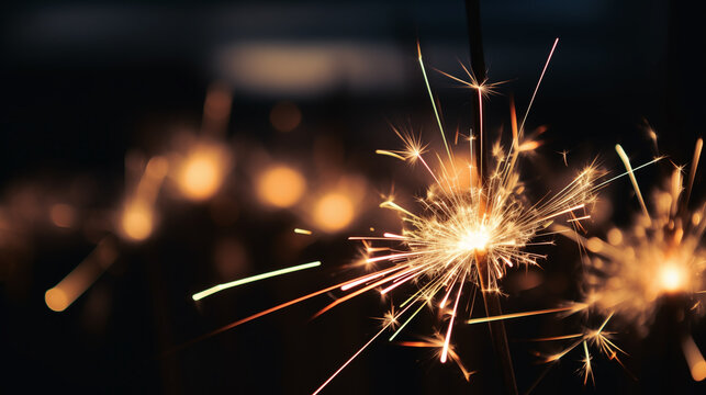 photo of sparklers fourth of july at night, zoomed in, macro 