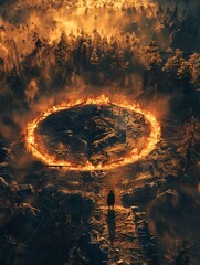 Amidst the embers of a Viking settlement, an archaeologist unearths a legendary warriors burial mound A 3D render capturing the moment of discovery, with the glow of a dying campfire casting eerie sha - obrazy, fototapety, plakaty