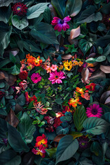 Colorful flowers in love shape