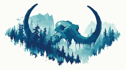 Abstract Mammoth Skull with Forest flat vector isolaTED - obrazy, fototapety, plakaty