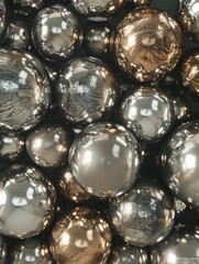 A collection of metallic balls in various sizes, intricately designed to create mesmerizing kinetic art installations