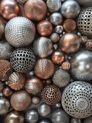 Fototapeta premium A collection of metallic balls in various sizes, intricately designed to create mesmerizing kinetic art installations