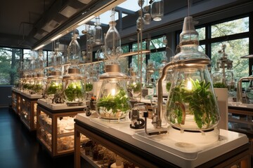 Room Filled With Glass Jars of Plants