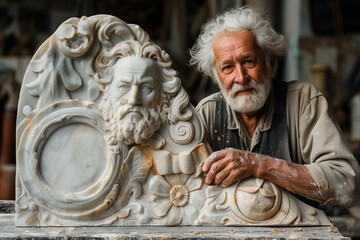 Sculptor working on marble sculpture