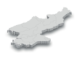 3d North Korea white map with regions isolated