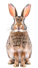 Fototapeta premium Brown Rabbit Sitting on White Floor - Cut out, Transparent background