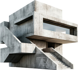 Concrete Structure With Stairs and Windows - Cut out, Transparent background