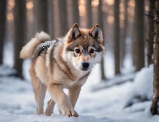 Young puppy Wolf in a snow covered forest. - 762245837