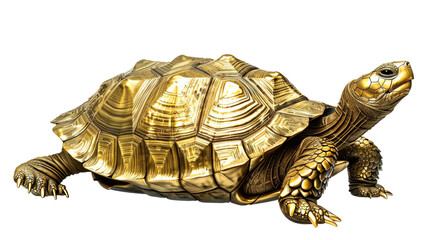 Obraz premium Majestic Golden-Shelled Turtle Symbolizing Longevity - Cut out, Transparent background