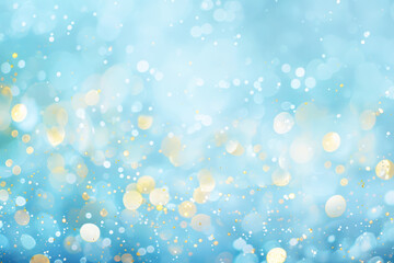An abstract background of blue and gold glitter creating a dreamy bokeh effect.	