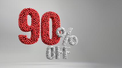 Up to 90% off sale on red background. Sale red 90 percent on red background discount sign.	