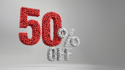 50 percent off price reduction isolated on red background. Loop animation of red 50% percent discount offer banner.	
