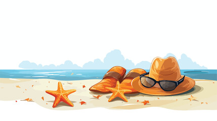 Beach and summer cartoon background with slippers be