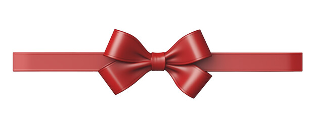Red satin ribbon bow isolated on transparent background. Present holiday decoration