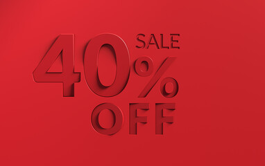 Special offer discount with 40% sale percentage on red background. Animation of golden 40% percent discount banner.	