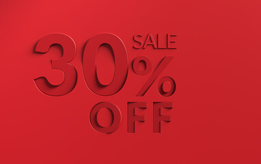 Up to 30% off sale on red background. Sale 30 percent red toned.	