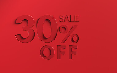 Up to 30% off sale on red background. Sale 30 percent red toned.	
