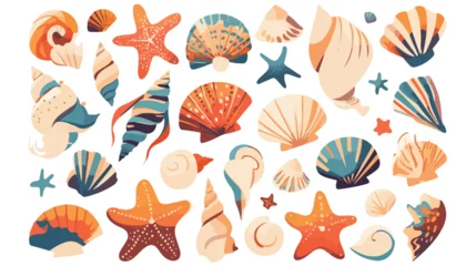 Cercles muraux Vie marine Beautiful sea shells flat vector isolated on white background