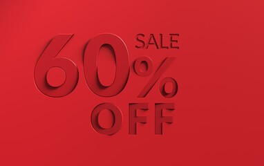 60% sale ellegant background with rednumbers. Up to 60 Percent Discount Sign on red background.	