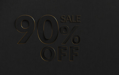 Up to 90% off sale toned in black. Sale black 90 percent on black background discount sign.	