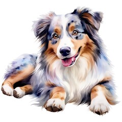 Fototapeta premium cute watercolor Australian Sheperd dog breed illustration