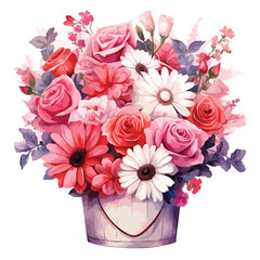 Valentines Bucket Of Flowers Clipart 