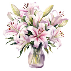 Vase Of Lilies Watercolor Clipart 