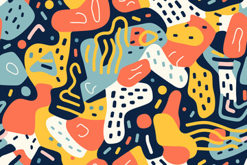 Fun colorful doodle seamless pattern. Creative art background for children or trendy design with basic shapes.